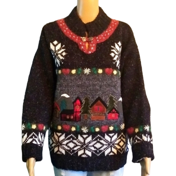 PBJ Sport Sweaters - PBJ Sport Festive Vintage Christmas Cotton/Wool Blend Sweater SZ Large